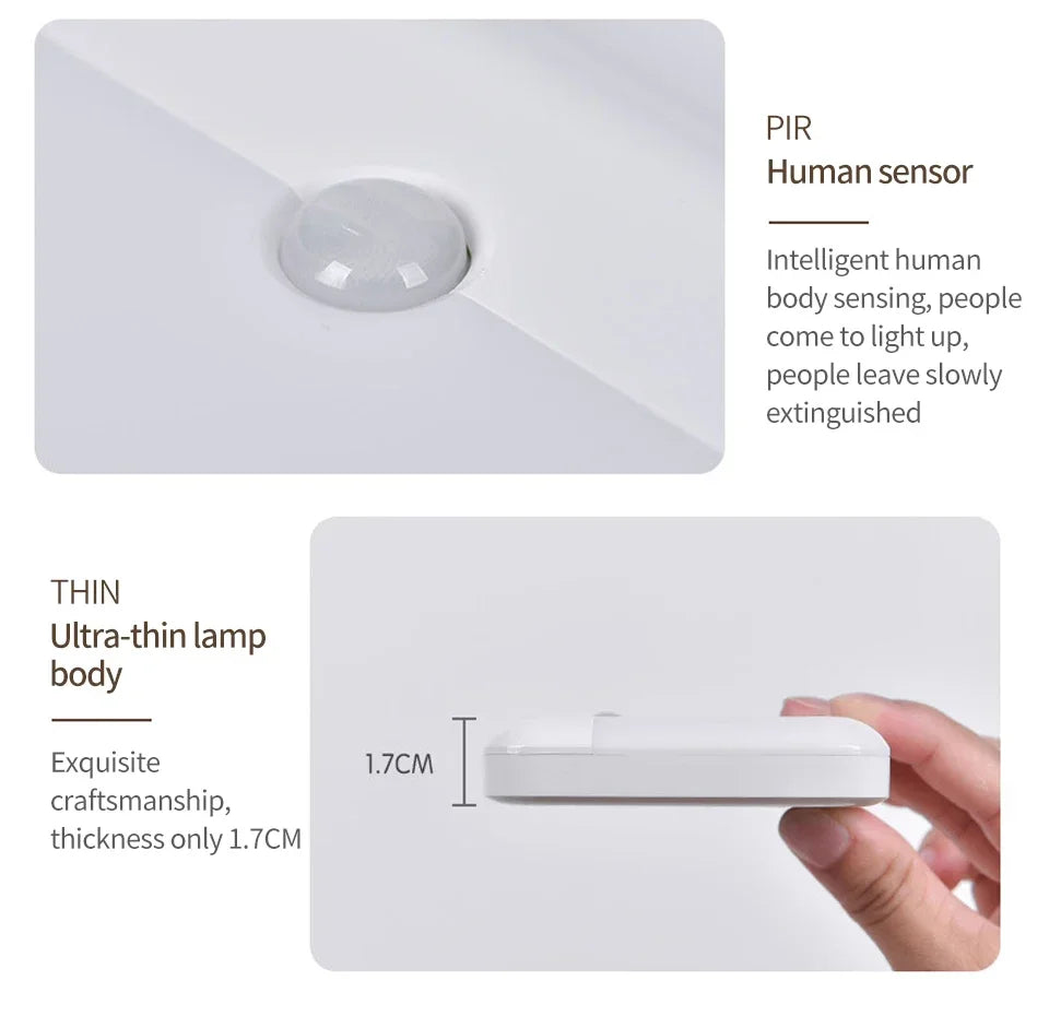 Motion Sensor Led Light Usb TYPE-C Charging Square Lamp For Stair Hallway Wardrobe Cupboard Kitchen Bedroom Lighting Night Light