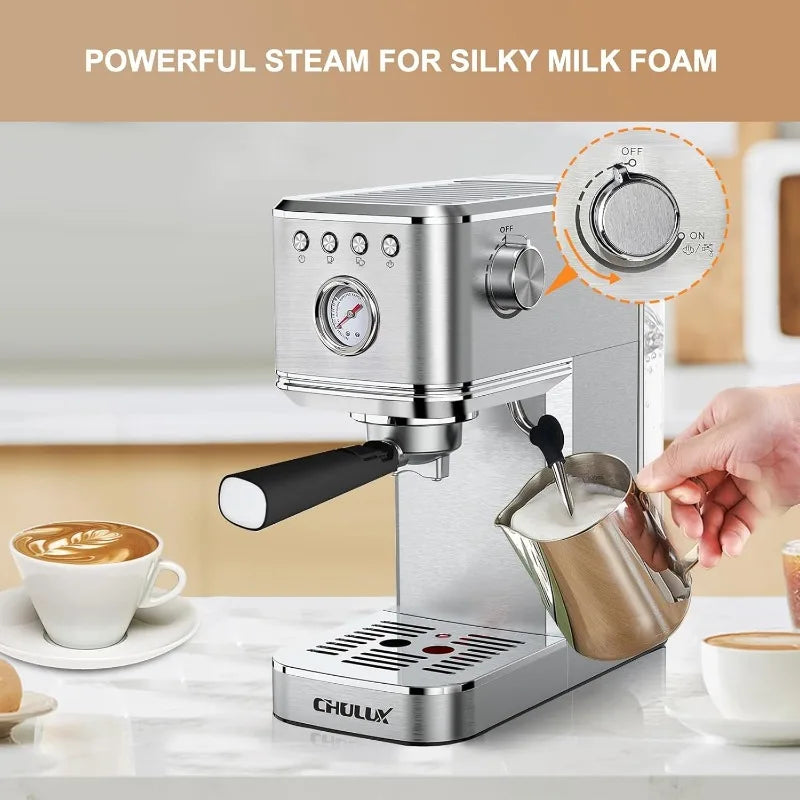 Kom-Pro Espresso Machine 20 Bar, Semi Automatic Stainless Steel Coffee Machine for Home Latte Cappuccino Espresso Maker