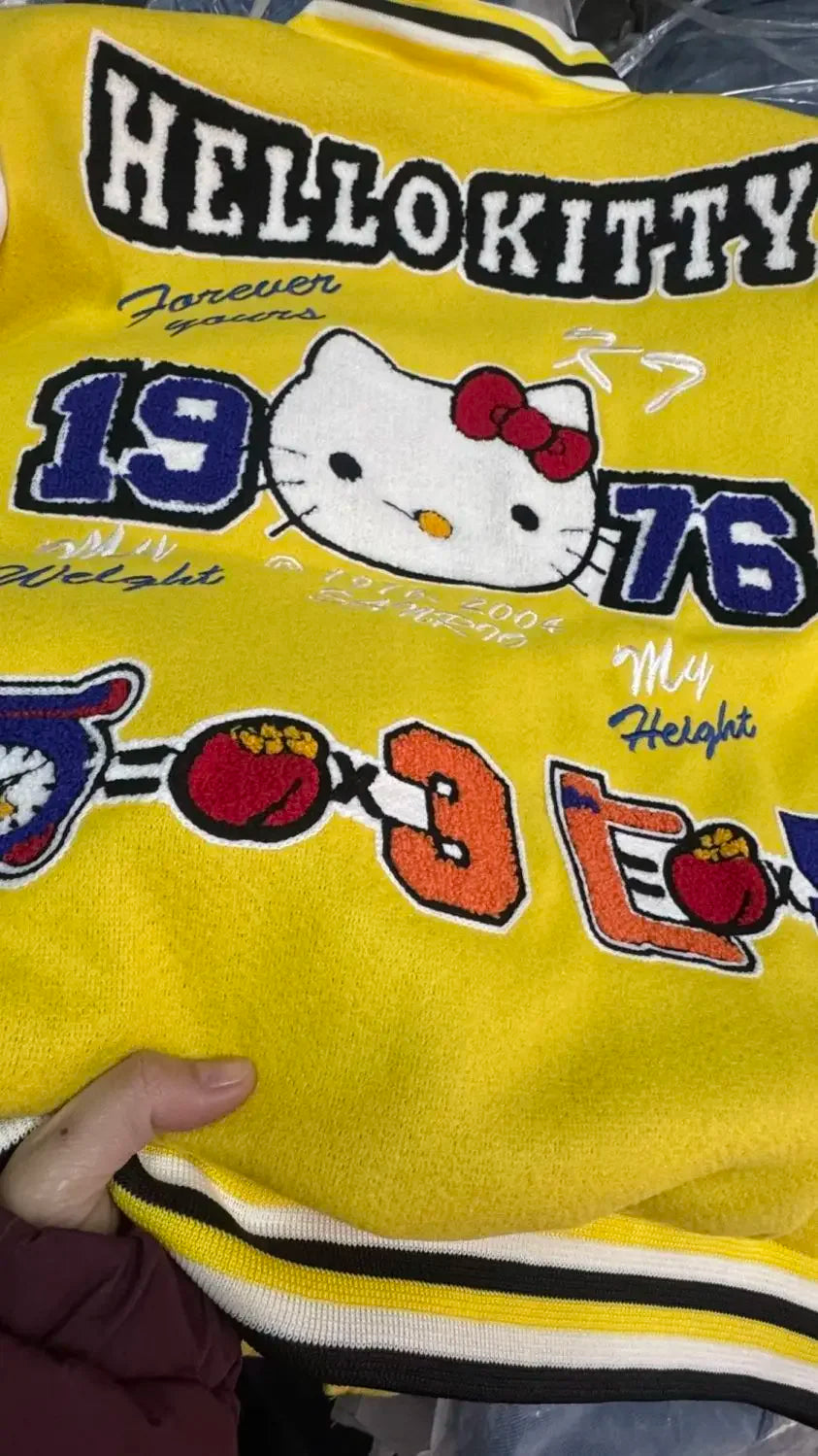 2025 American retro cat flocking embroidered splicing baseball uniform for men and women fashion brand loose stand collar jacket