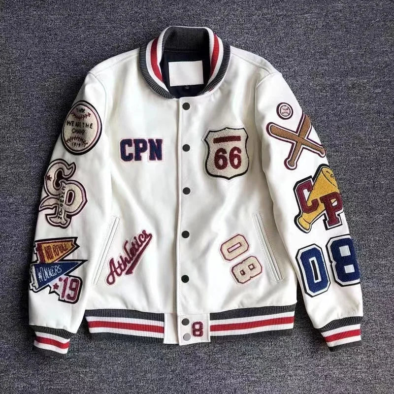 Hip-hop embroidery contrasting color stitching baseball uniform autumn and winter motorcycle loose heavy industry couple jacket
