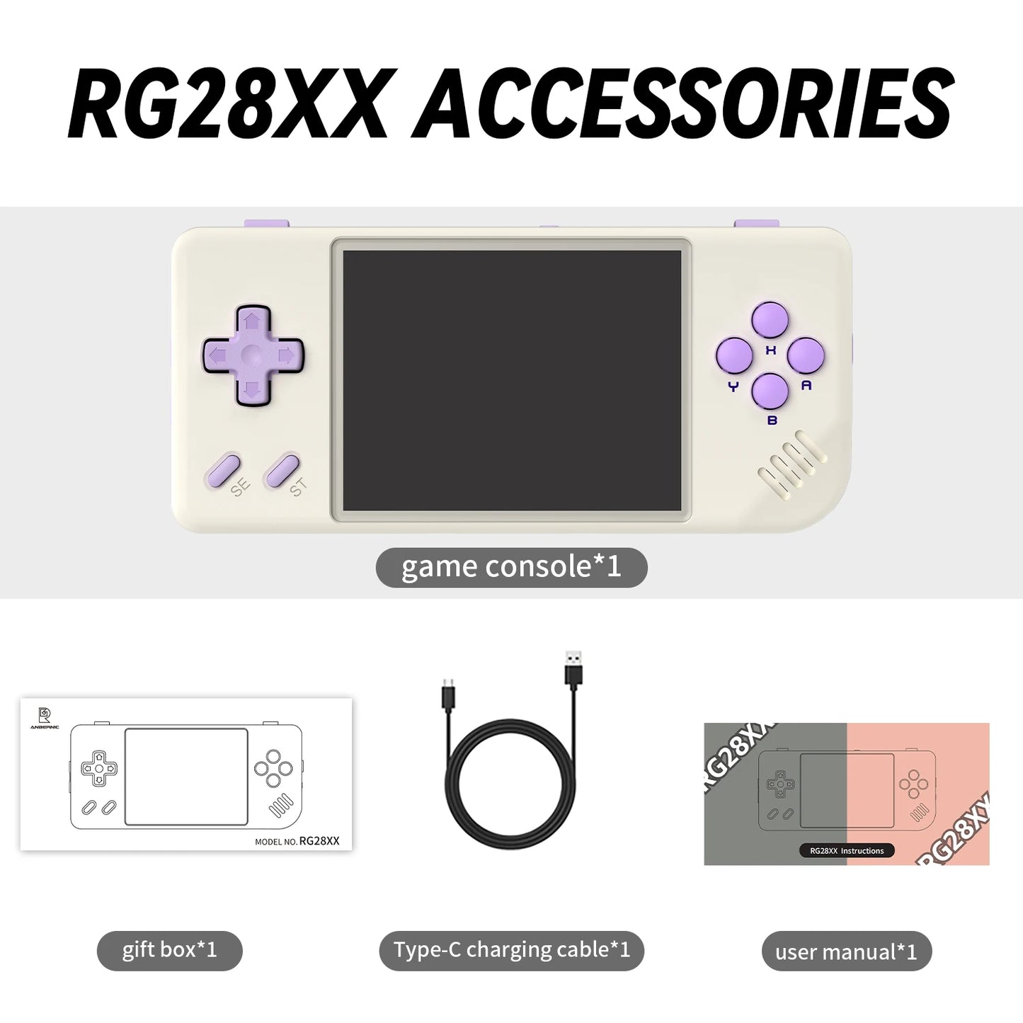 ANBERNIC RG28XX Handheld Game Console 2.83-inch 640*480 IPS Screen Linux System 3100mAh Support TV-HDMI-Output 64G 5000+ Games