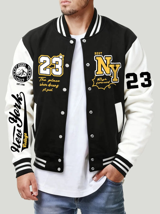 New York Art Letter 23 Prints Jackets Men Casual Pocket Baseball Coat Fashion Loose Top Autumn Hip Hop Streetwear Unisex Clothes