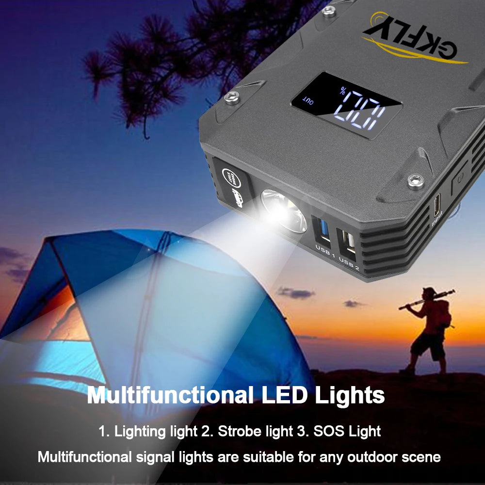 جهاز تشغيل السيارة GKFLY 3000A، جهاز تشغيل 12 فولت، بنك طاقة، شاحن معزز لبطارية السيارة، مناسب لسيارات البنزين والديزل