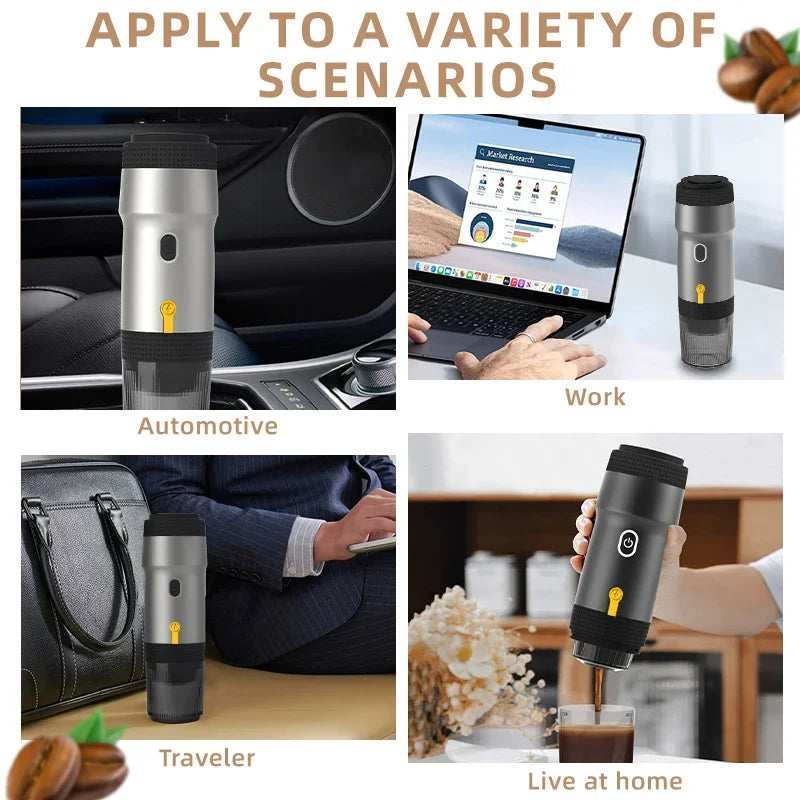 Electric Portable Coffee Machine Portable Italian Espresso Machine for Car & Home 3-in-1 Capsule Powder Travel Coffee Maker