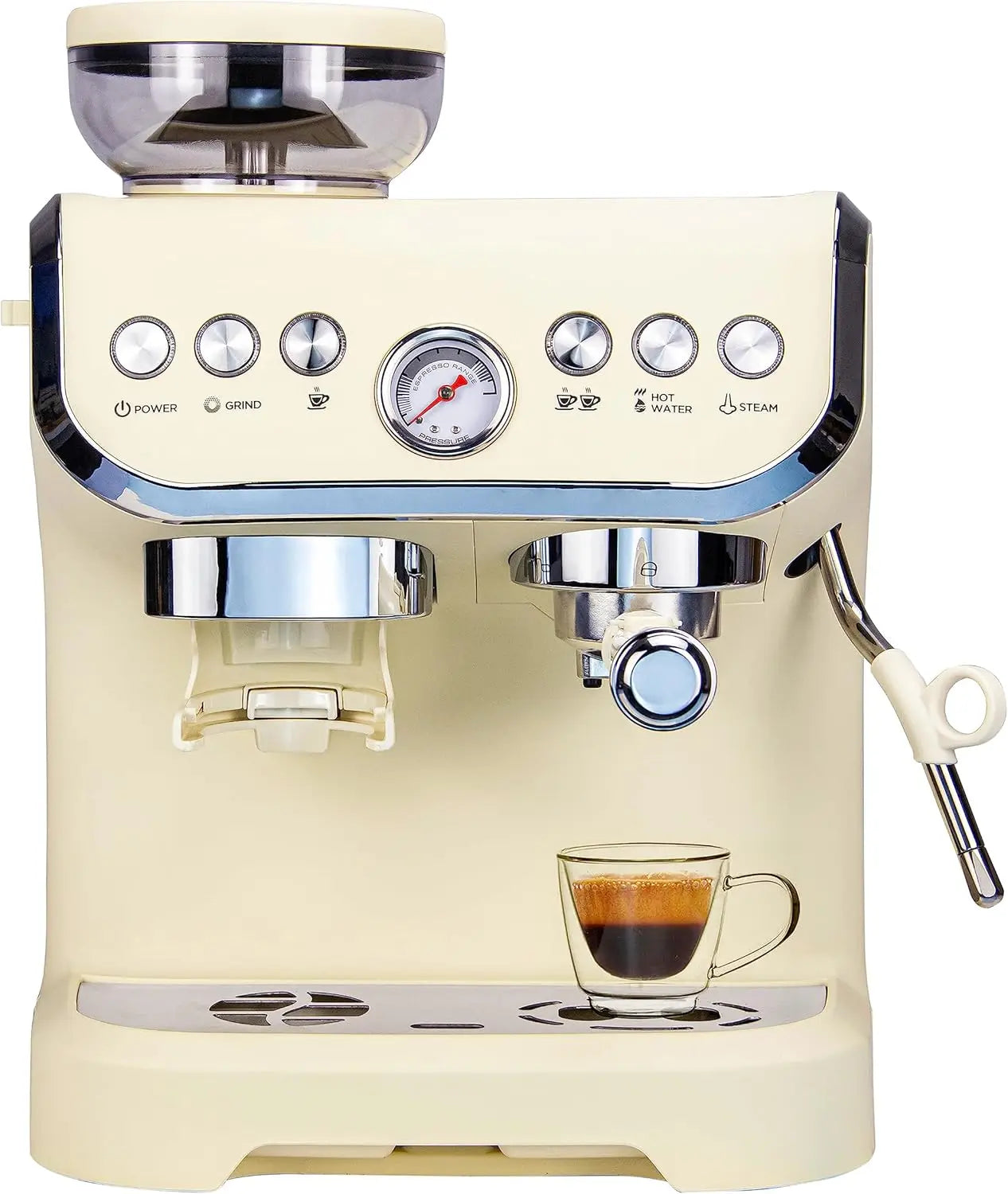 Espresso Machine 15 Bar Coffee Maker With Milk Frother Steam Wand Built-In Bean Grinder Combo Cappuccino Machine