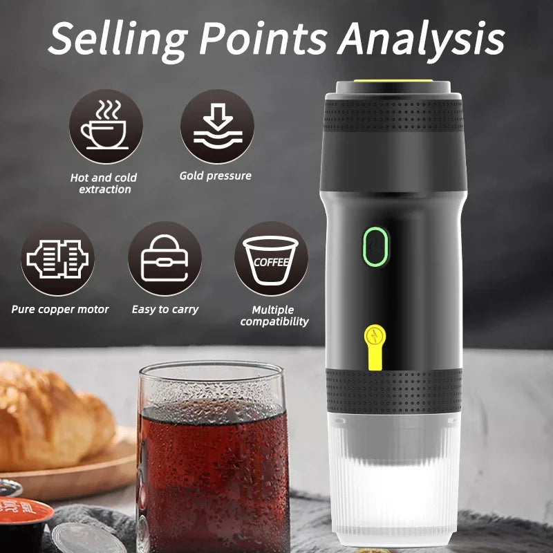 2025 New 3-in-1 Portable Espresso Machine-20Bar Electric Grinder&Capsule Brewer,USB-C Fast Charge for Travel/Camping/Office