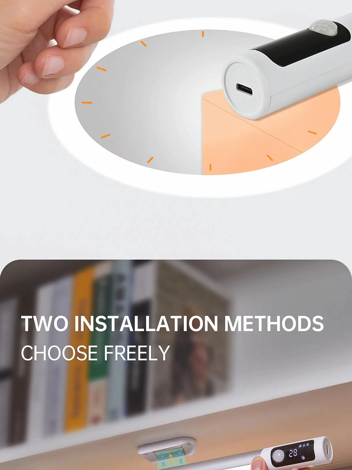 Motion Sensor Light LED Digital Display Night Light Desk Lamp USB Rechargeable Cabinet Lights For Kitchen Bedroom Wardrobe Light