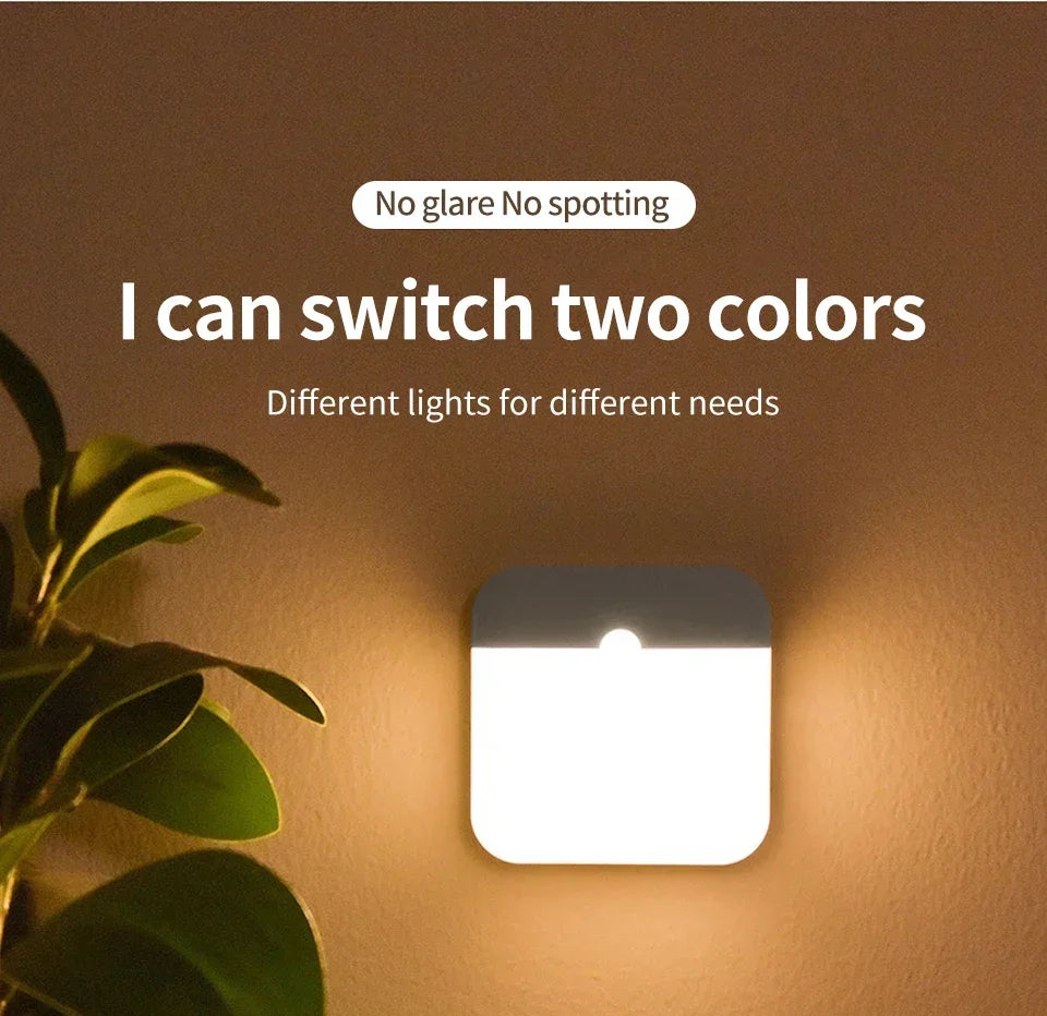 Motion Sensor Led Light Usb TYPE-C Charging Square Lamp For Stair Hallway Wardrobe Cupboard Kitchen Bedroom Lighting Night Light