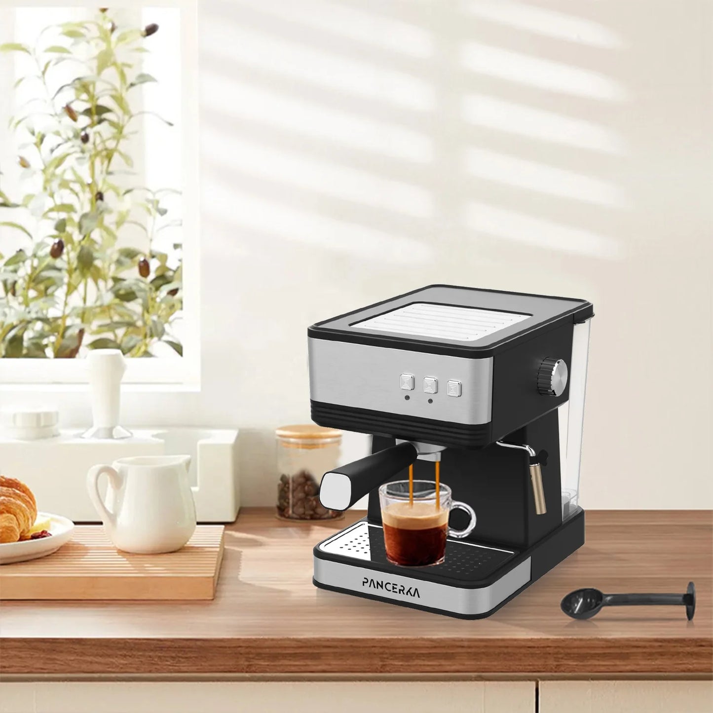 بانسيركا، منتج جديد 2 في 1، ماكينة إسبريسو منزلية عالية الضغط 19 بار، مصنوعة من المعدن، ماكينة قهوة تجارية مع رغوة الحليب