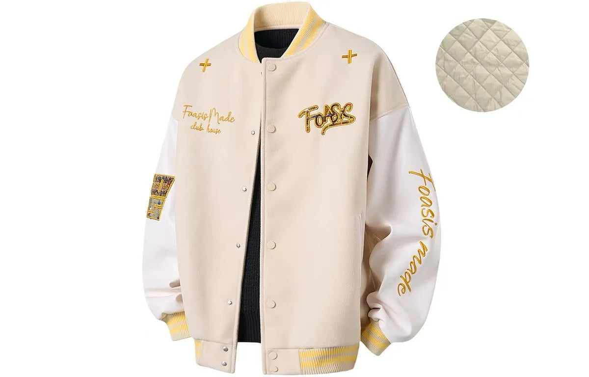 American Sle Baseball Jaet Men's Loose Fit Contrast Color Embroidery Lettering Retro Couple Match Outerwear Coat