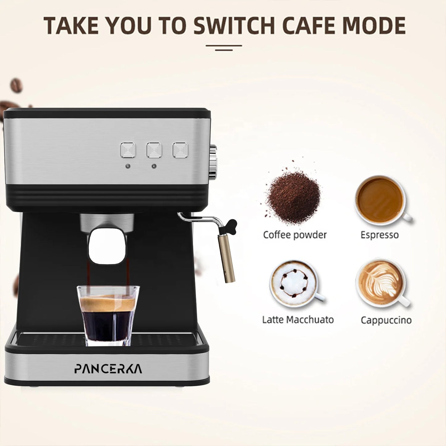 بانسيركا، منتج جديد 2 في 1، ماكينة إسبريسو منزلية عالية الضغط 19 بار، مصنوعة من المعدن، ماكينة قهوة تجارية مع رغوة الحليب