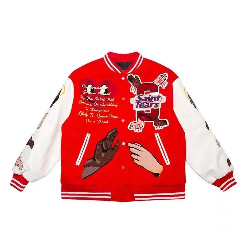 Heavy embroidery letters hot brick baseball uniforms for men and women American autumn and winter retro fashion trend ins tops