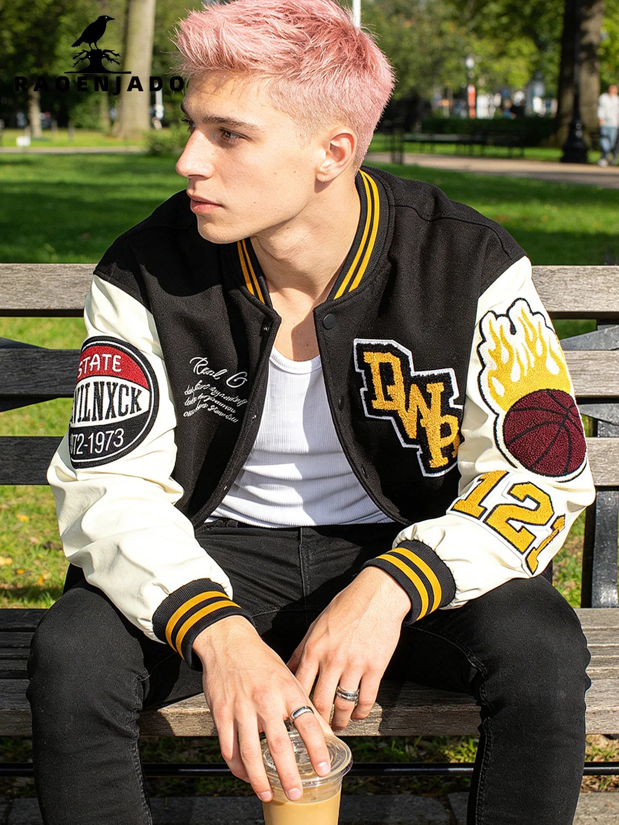 Men's Bomber Jacket Faux Leather Sleeves Varsity Coat Vintage Letterman Baseball Uniform Spring & Autumn Motorcycle  Streetwear