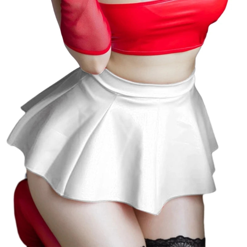 Womens Summer Sexy PU Faux Leather Pleated Mini Skirt High Waist Short Skirt Lingerie Hot Dance Outfit Clubwear