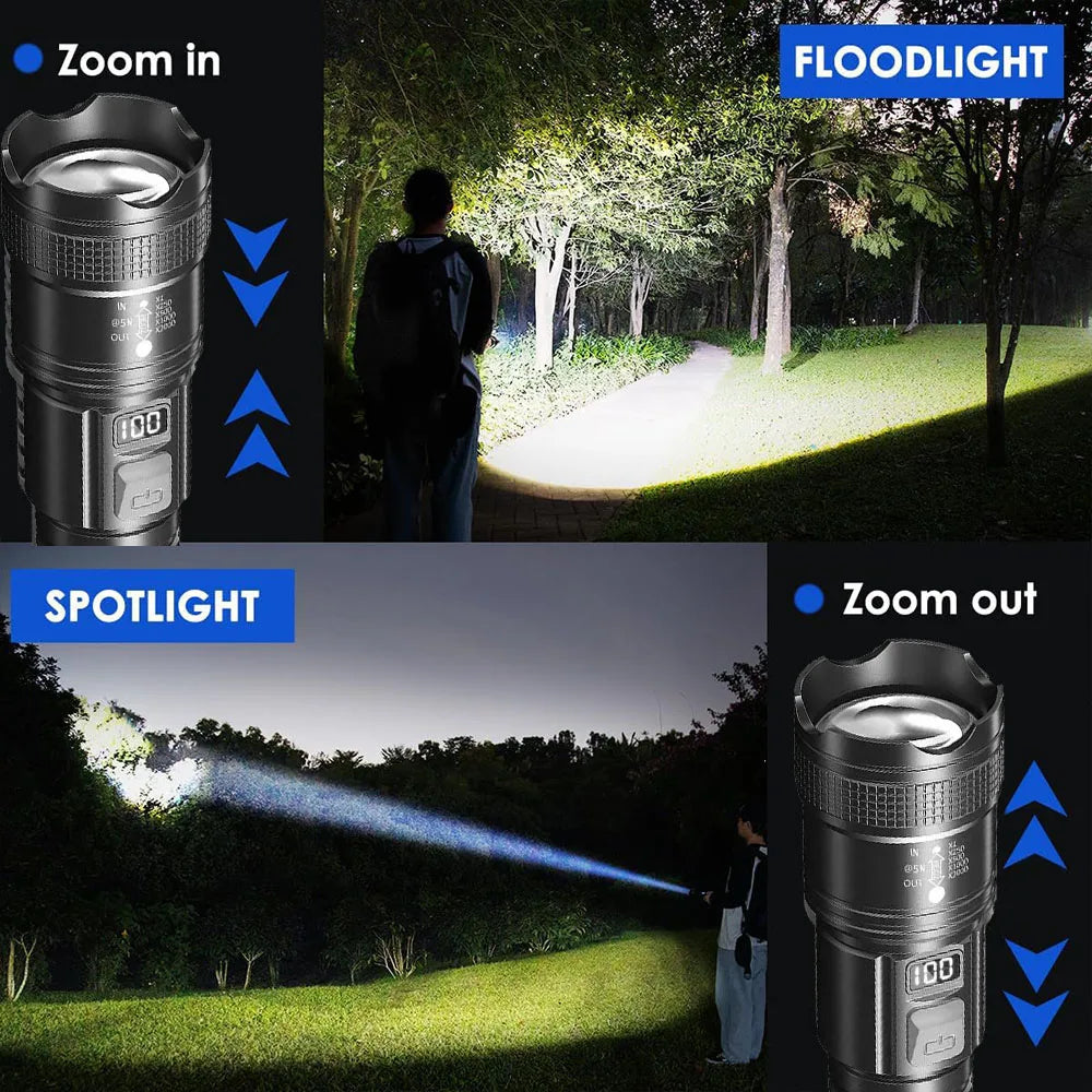 Super Bright Flashlight Built-in Battery Rechargeable LED Flashlights High Power Torch Lamp for Camping Lantern