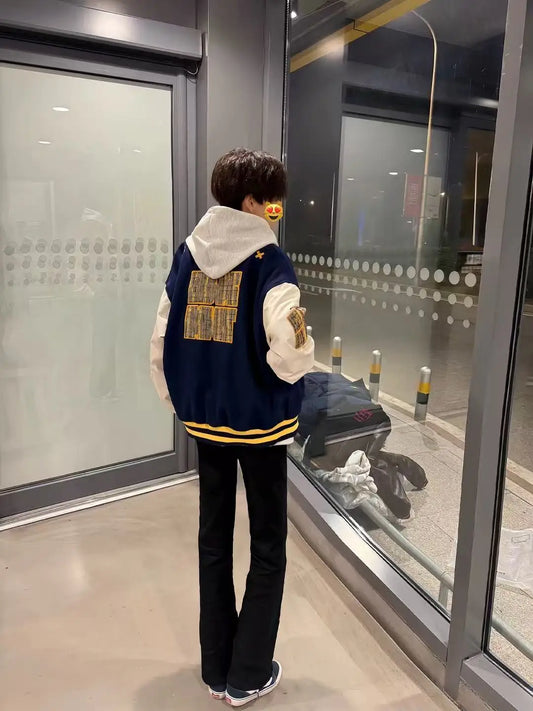 American Sle Baseball Jaet Men's Loose Fit Contrast Color Embroidery Lettering Retro Couple Match Outerwear Coat