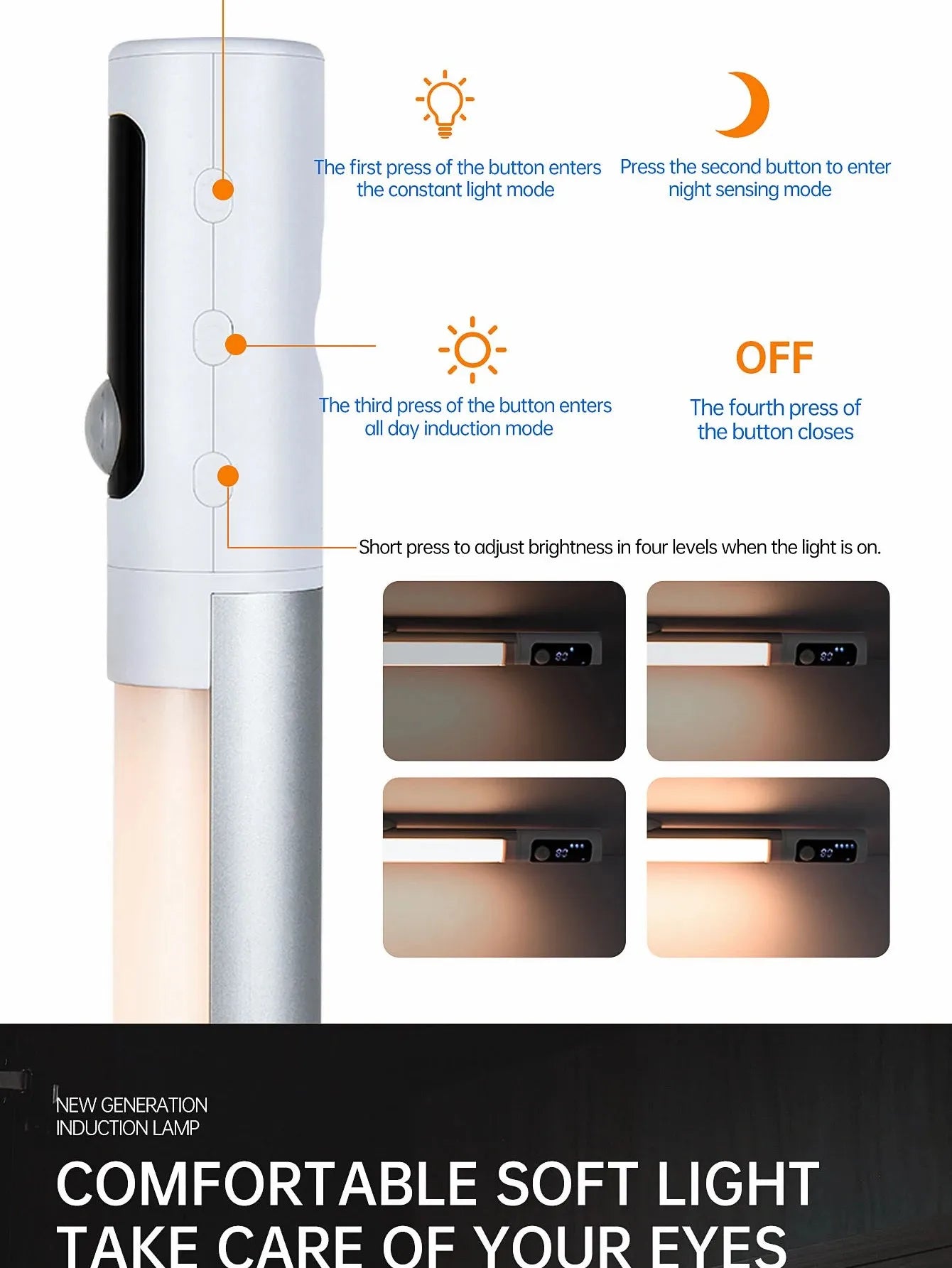 Motion Sensor Light LED Digital Display Night Light Desk Lamp USB Rechargeable Cabinet Lights For Kitchen Bedroom Wardrobe Light