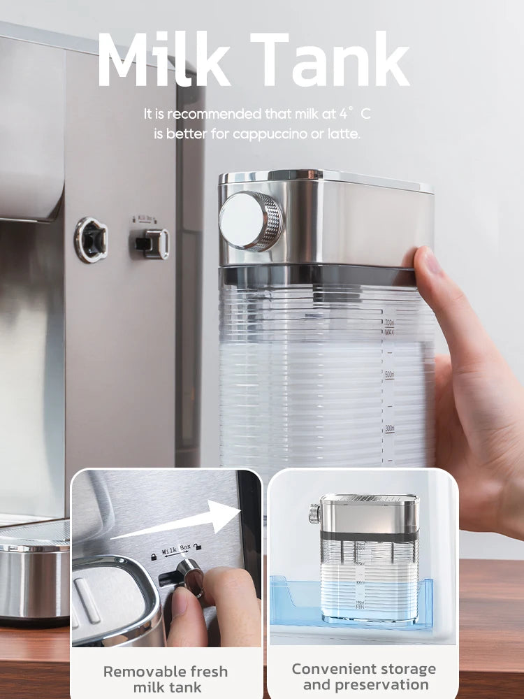 HiBREW 3-in-1 Halbautomatische Espressomaschine (Cappuccino, Latte Macchiato), Milchaufschäumer, Kaffeepulver, Edelstahl, H13A