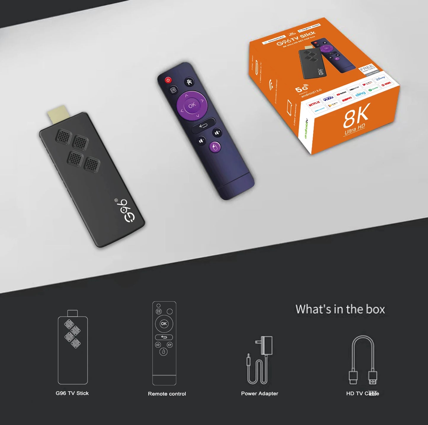 G96 Q2 Global Version TV Stick Google Assistant Android 13.0 4K Allwinner H313 Quad Core Portable Streaming Media Player