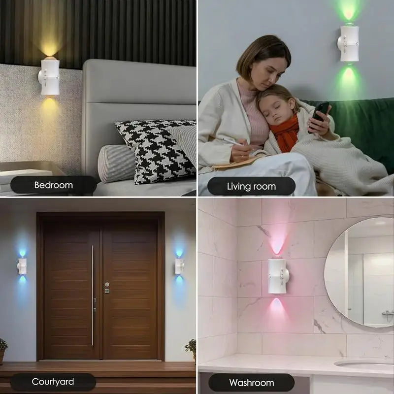 Motion Sensor LED RGB Night Light USB Charging Double Head Intelligent Human Induction 7Color Wall Lamp Suitable for Stair Aisle