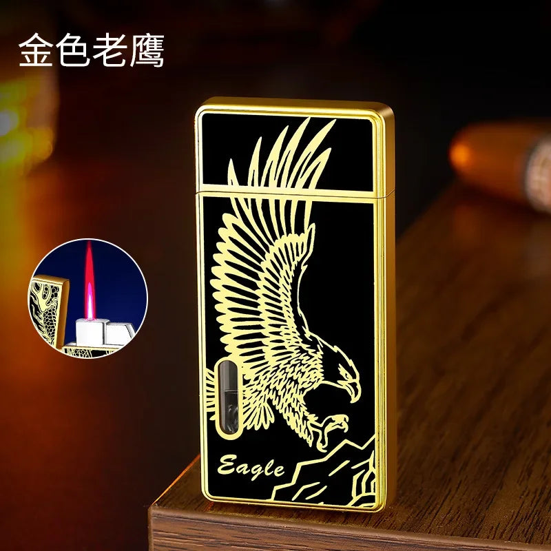 Windproof  Waterproof Metal Lighter Electroplated Dragon Embossed Pattern Red Fire Direct Cigar Lighter Men Smoke Accesoires