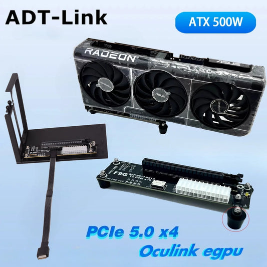 ADT New K9G OCuLink to PCI Express X16 Graphics Card GPU Dock PCIe 5.0 X4 128Gbps EGPU ATX Power Bracket M.2 SFF-8612 & SFF-8611