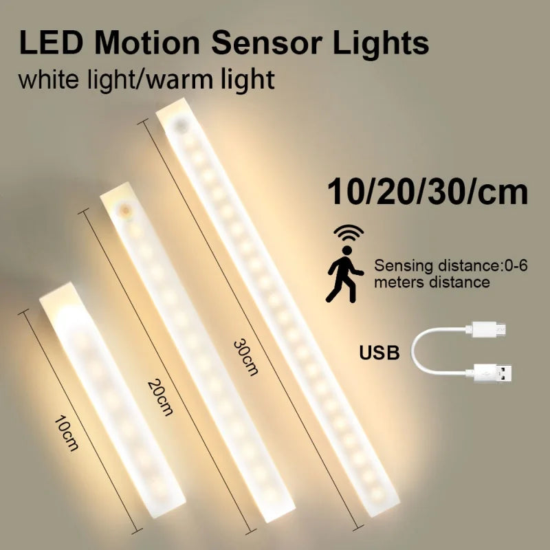 Motion Sensor Lamp, Wireless LED Bar Light USB Type C Rechargeable Night Light for Kitchen Cabinet Bedroom Wardrobe Staircase
