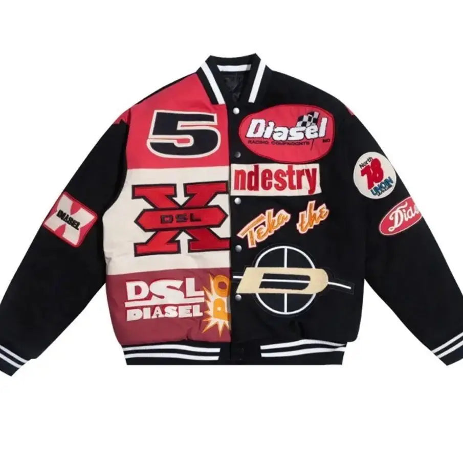 Hip-hop embroidery contrasting color stitching baseball uniform autumn and winter motorcycle loose heavy industry couple jacket