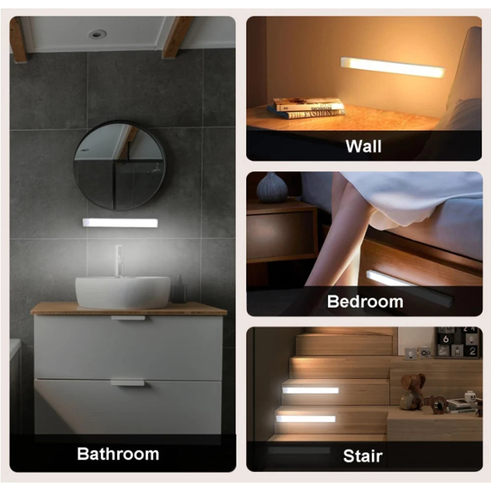 LED Motion Sensor Light USB Rechargeable Night Light Portable Cordless Magnetic Cabinet Lamp for Kitchen Room Bedside Staircase