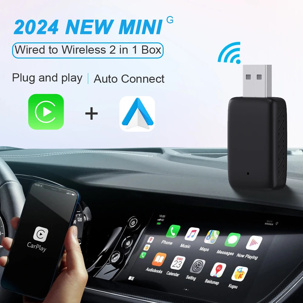 2in1 Wireless Carplay&Android Auto Box 2in1 Wired to Wireless Dongle Automatic Connect Adapter Bluetooth Plug&Play Mini Box