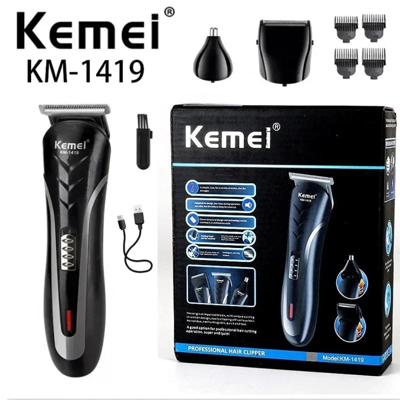 Kemei KM-1419 Rechargeable Electric Hair Clipper Men'S Household Shaver hair trimmer and nose trimmer 3 in 1