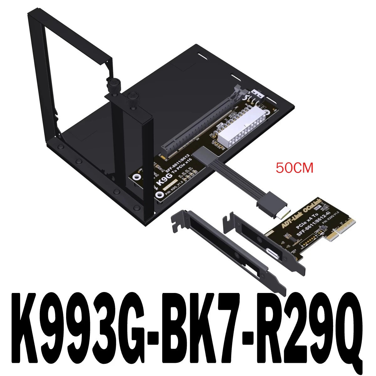 ADT New K9G OCuLink to PCI Express X16 Graphics Card GPU Dock PCIe 5.0 X4 128Gbps EGPU ATX Power Bracket M.2 SFF-8612 & SFF-8611
