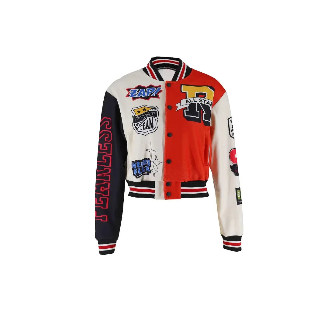 HZ8123 Women's Baseball Jacket Patchwork Embroidery Autumn Winter New American College Style Jacket Trendy Outerwear