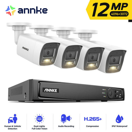 ANNKE 4K POE Video Surveillance System 8CH NVR With 8MP 12MP Security Cameras CCTV Kit Audio Recording Ip camera Two-way Audio