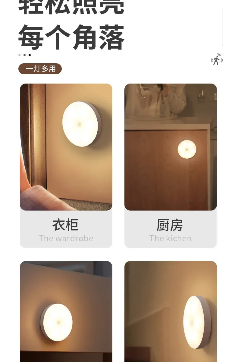 Motion Sensor LED Night Light USB Rechargeable Night Lamp For Kitchen Cabinet Wardrobe Lamp Staircase Wireless Closet Light