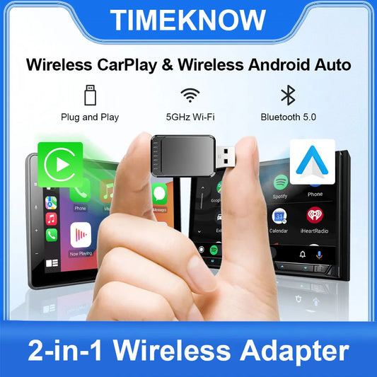 TIMEKNOW NEW Wireless CarPlay AdapterWireless Android Auto Adapter 2 in 1 for Mazda Subaru Citroen Audi Mercedes Kia Ford Opel