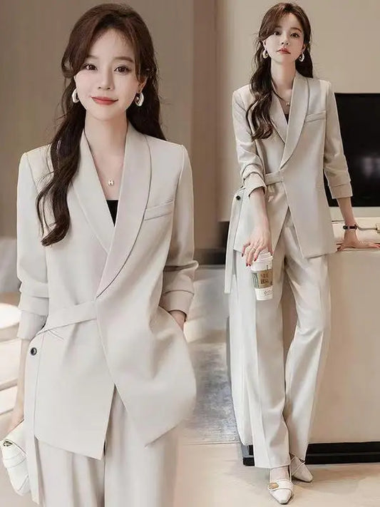 plus Size Faion Set Korean Sle High Waist Long Pants Slimming Outerwear Wide Leg Pants Two Piece Set Conceals Belly