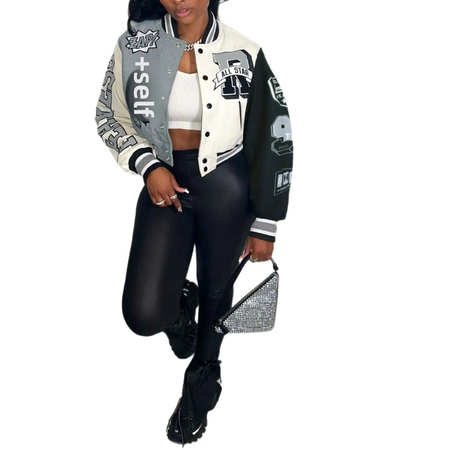 HZ8123 Women's Baseball Jacket Patchwork Embroidery Autumn Winter New American College Style Jacket Trendy Outerwear