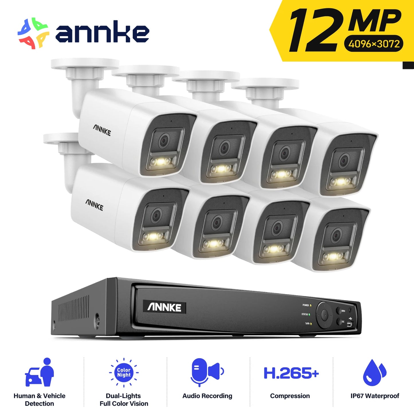 ANNKE 4K POE Video Surveillance System 8CH NVR With 8MP 12MP Security Cameras CCTV Kit Audio Recording Ip camera Two-way Audio