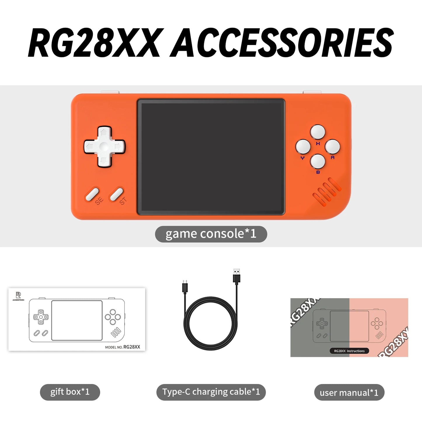 ANBERNIC RG28XX Handheld Game Console 2.83-inch 640*480 IPS Screen Linux System 3100mAh Support TV-HDMI-Output 64G 5000+ Games