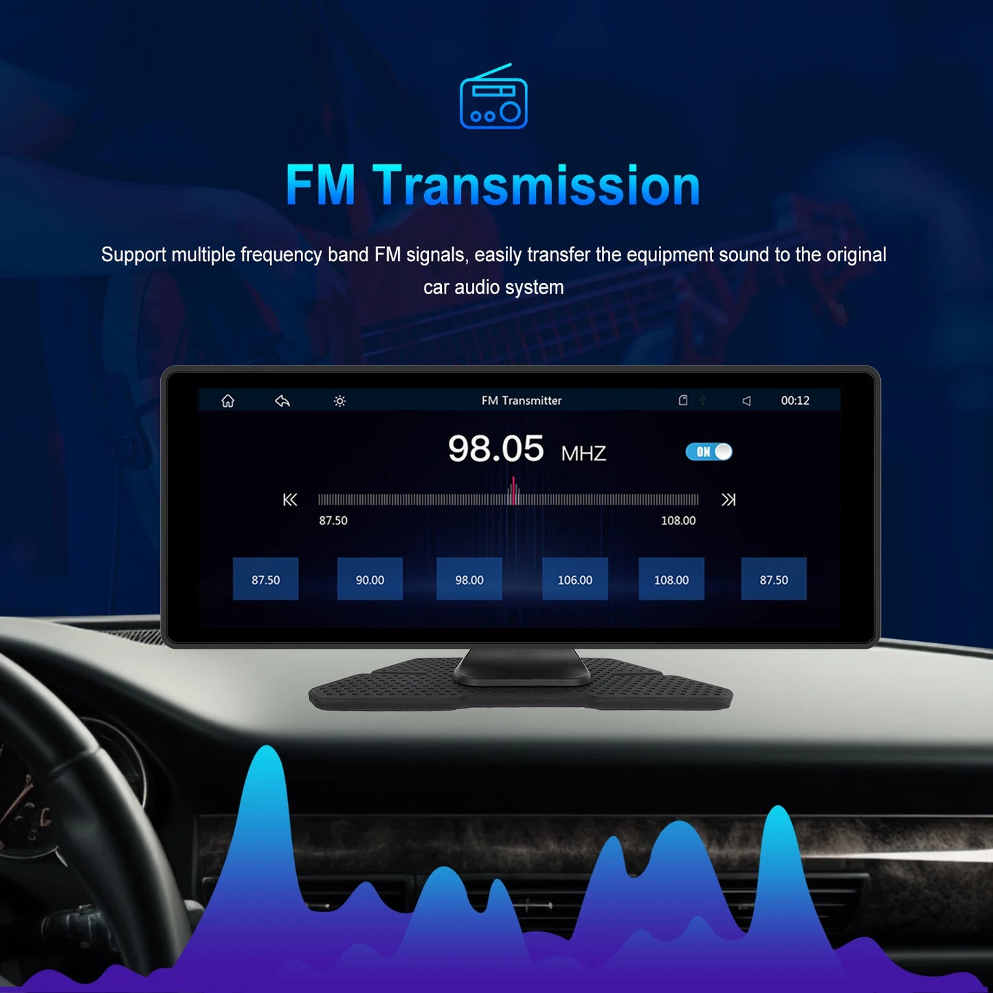 Hikity 10,26 Zoll Automonitor mit kabelloser CarPlay- und Android Auto-Funktion, MP5-Player, Smart-Player, Armaturenbrett, unterstützt Bluetooth, AirPlay und Rückfahrkamera