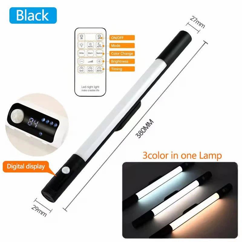 Motion Sensor Light LED Digital Display Night Light Desk Lamp USB Rechargeable Cabinet Lights For Kitchen Bedroom Wardrobe Light