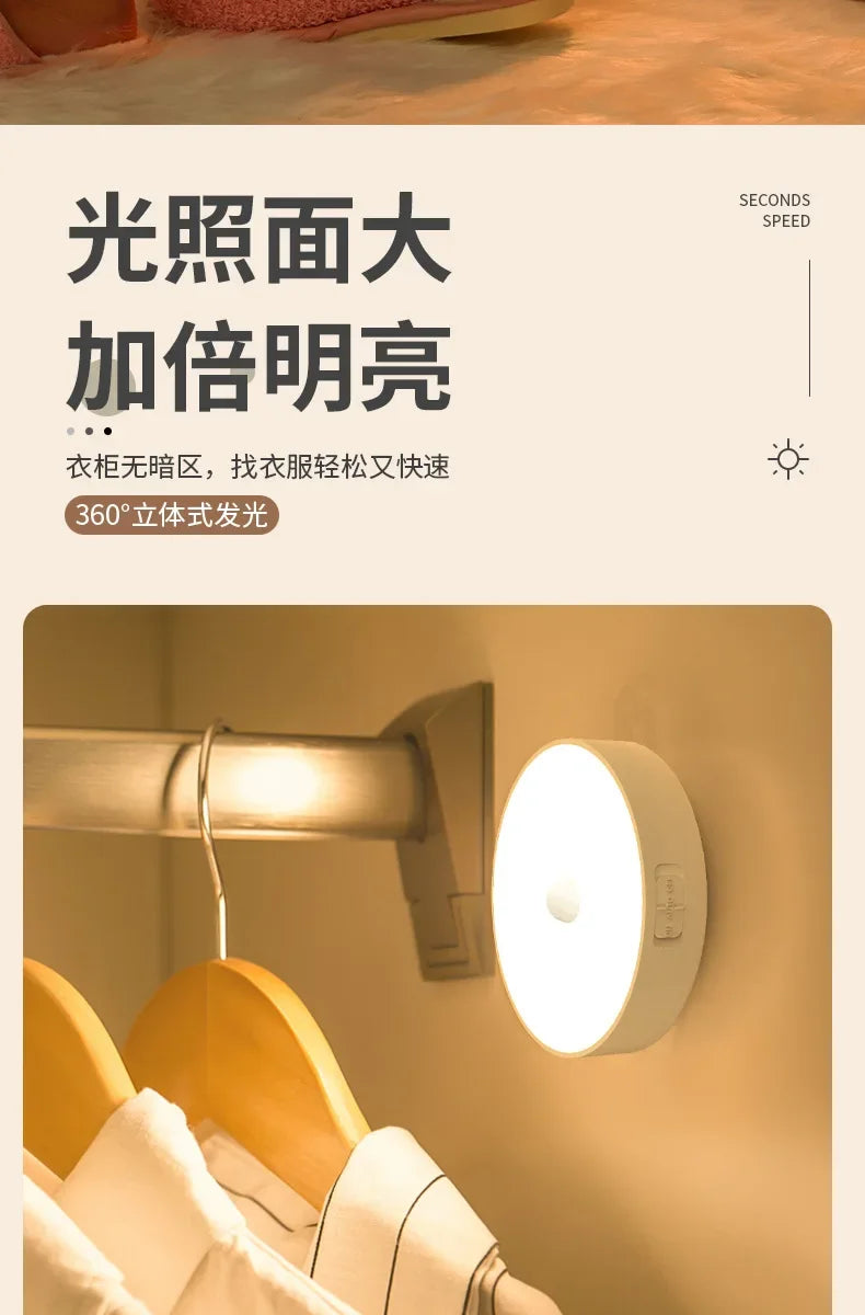 Motion Sensor LED Night Light USB Rechargeable Night Lamp For Kitchen Cabinet Wardrobe Lamp Staircase Wireless Closet Light