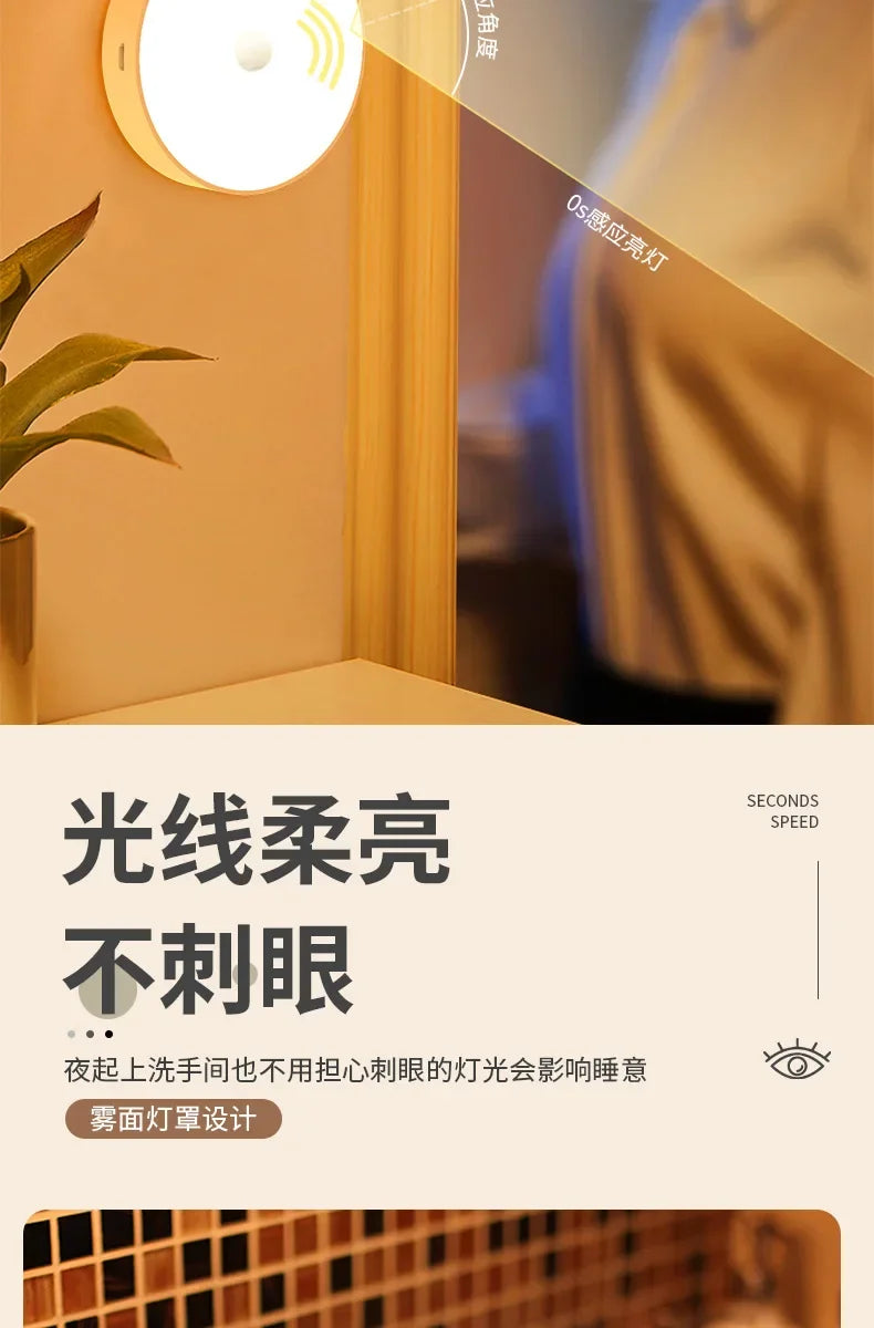 Motion Sensor LED Night Light USB Rechargeable Night Lamp For Kitchen Cabinet Wardrobe Lamp Staircase Wireless Closet Light