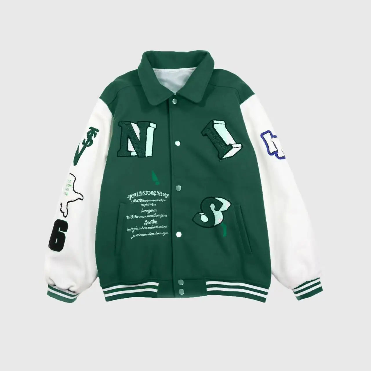 Hip-hop embroidery contrasting color stitching baseball uniform autumn and winter motorcycle loose heavy industry couple jacket