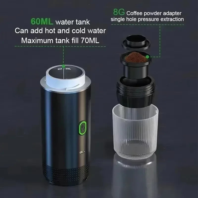 Espresso Machine Portable Coffee Machine 20Bar Wireless Espresso Coffee Maker for Capsule Coffee Powder Camping Coffee Maker