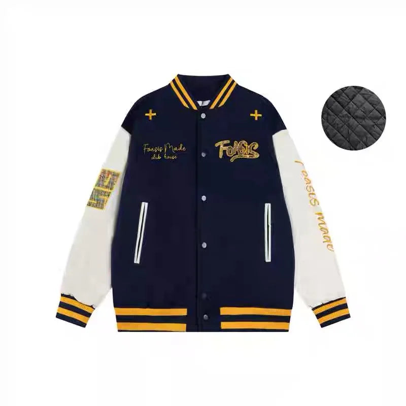 American Sle Baseball Jaet Men's Loose Fit Contrast Color Embroidery Lettering Retro Couple Match Outerwear Coat