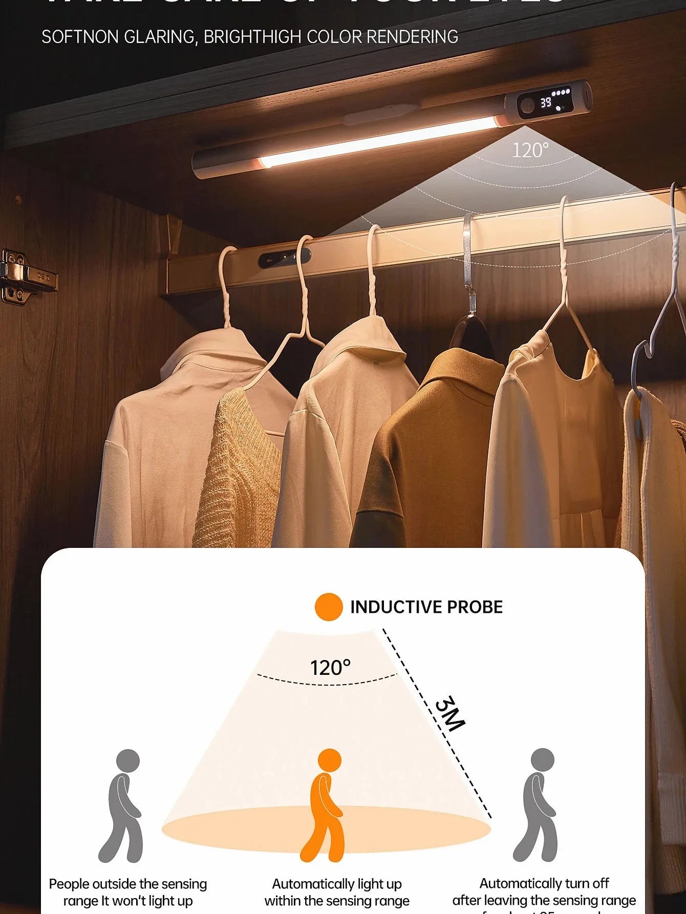 Motion Sensor Light LED Digital Display Night Light Desk Lamp USB Rechargeable Cabinet Lights For Kitchen Bedroom Wardrobe Light