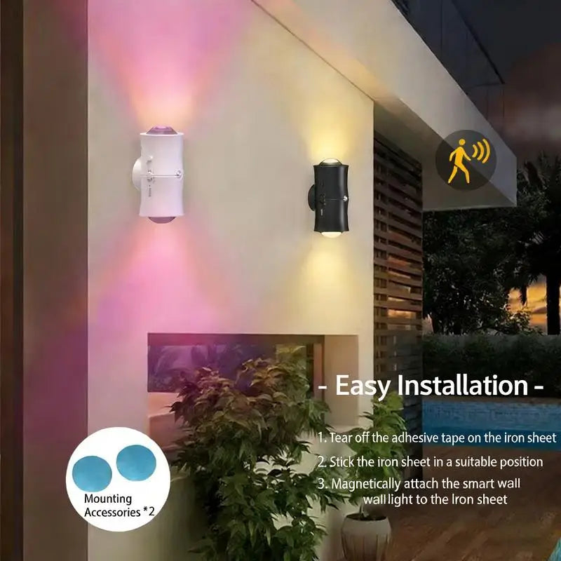 Motion Sensor LED RGB Night Light USB Charging Double Head Intelligent Human Induction 7Color Wall Lamp Suitable for Stair Aisle