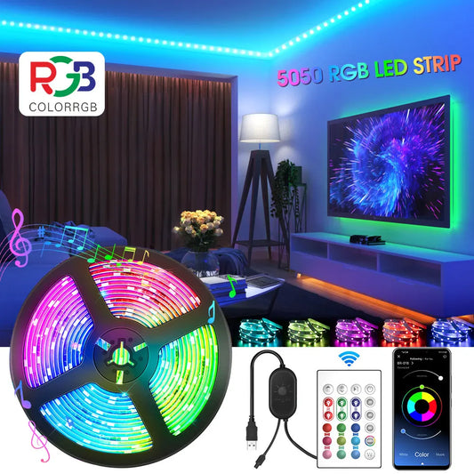 ColorRGB, LED Strip Lights 10M 15M, Music Sync Color Changing RGB LED Strip 24-Key Remote,APP Control, SMD5050, For TV PC Home